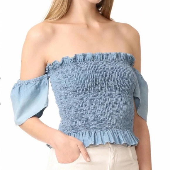 Fathers Daughter Emma Tube Chambray Crop Top Size XS Blue 14417 - Picture 2 of 10
